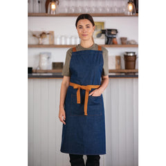 Southside X-Cross Back Apron Denim Blue Tan Ties Southside X-Cross Back Apron Denim Blue Tan Ties