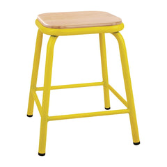 Bolero Cantina Low Stools with Wooden Seat Pad Yellow (Pack of 4) Bolero Cantina Low Stools with Wooden Seat Pad Yellow (Pack of 4)