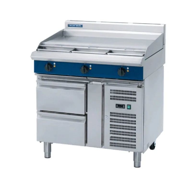 Blue Seal Evolution Series 900mm Electric Full Griddle Cooktop with Refrigerated Base