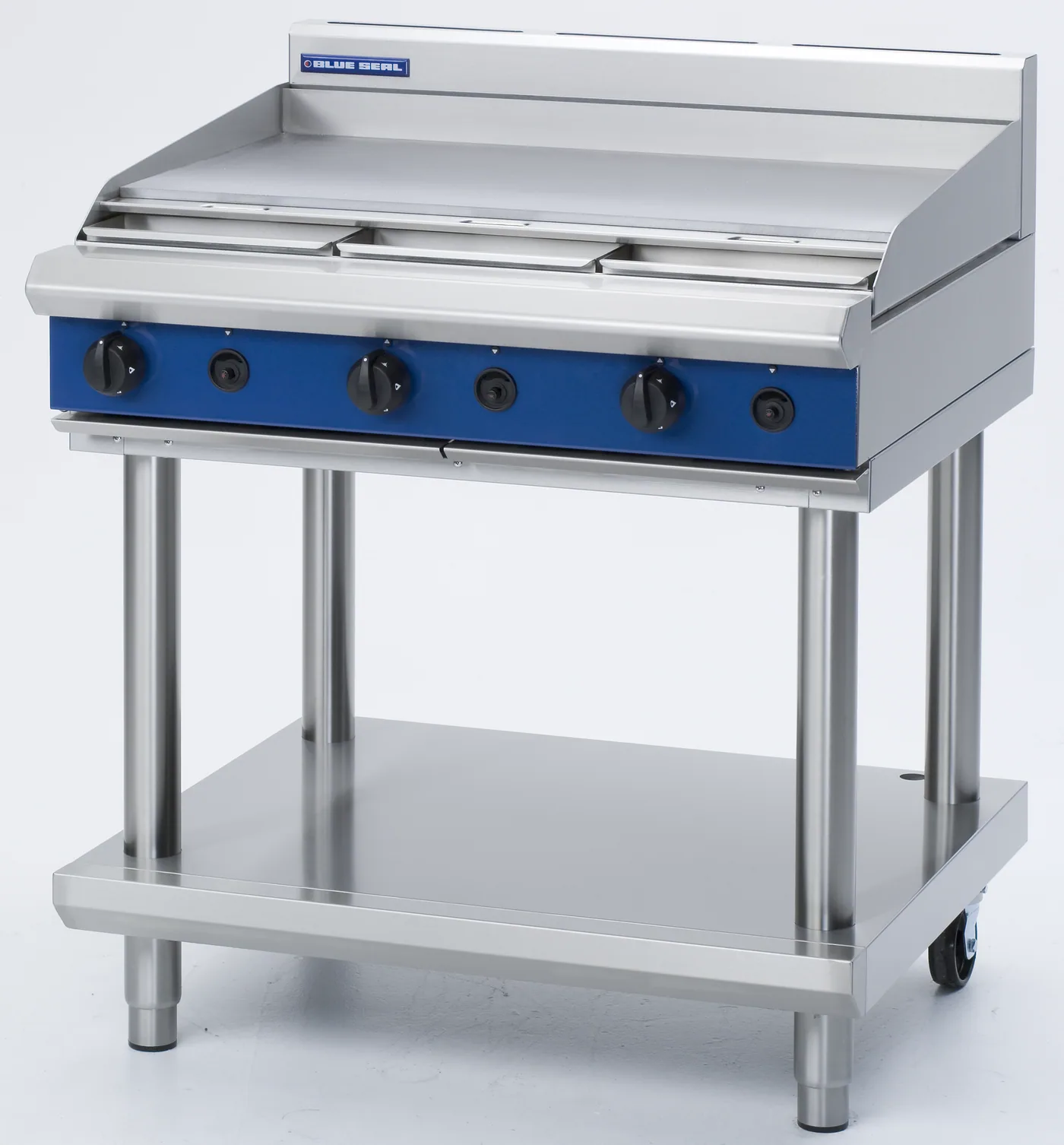 Blue Seal Evolution Series 900mm Gas Griddle Cooktop (Open Stand with Shelf)