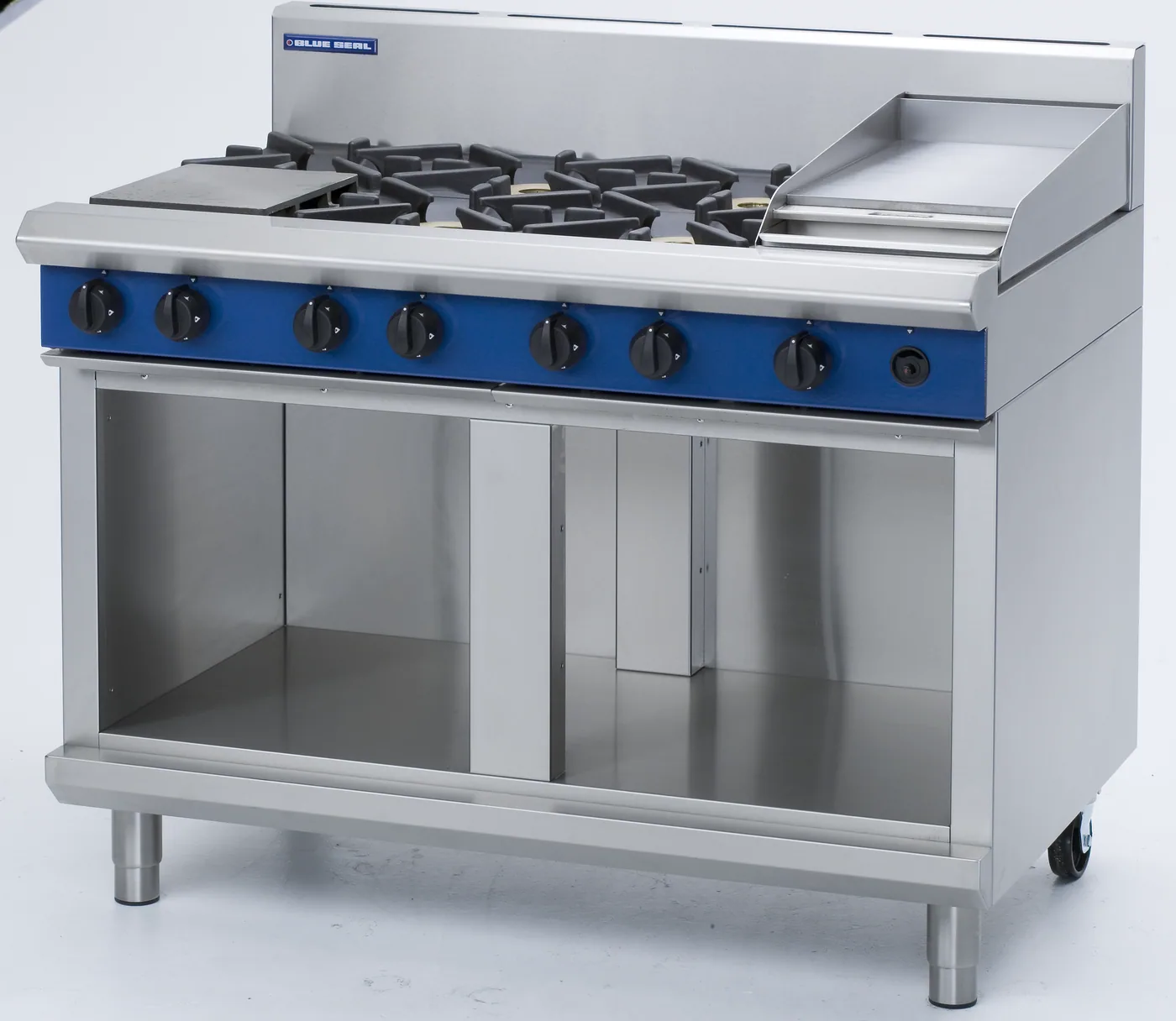 Blue Seal Evolution Series 1200mm Gas Cooktop with Griddle & Cabinet Base