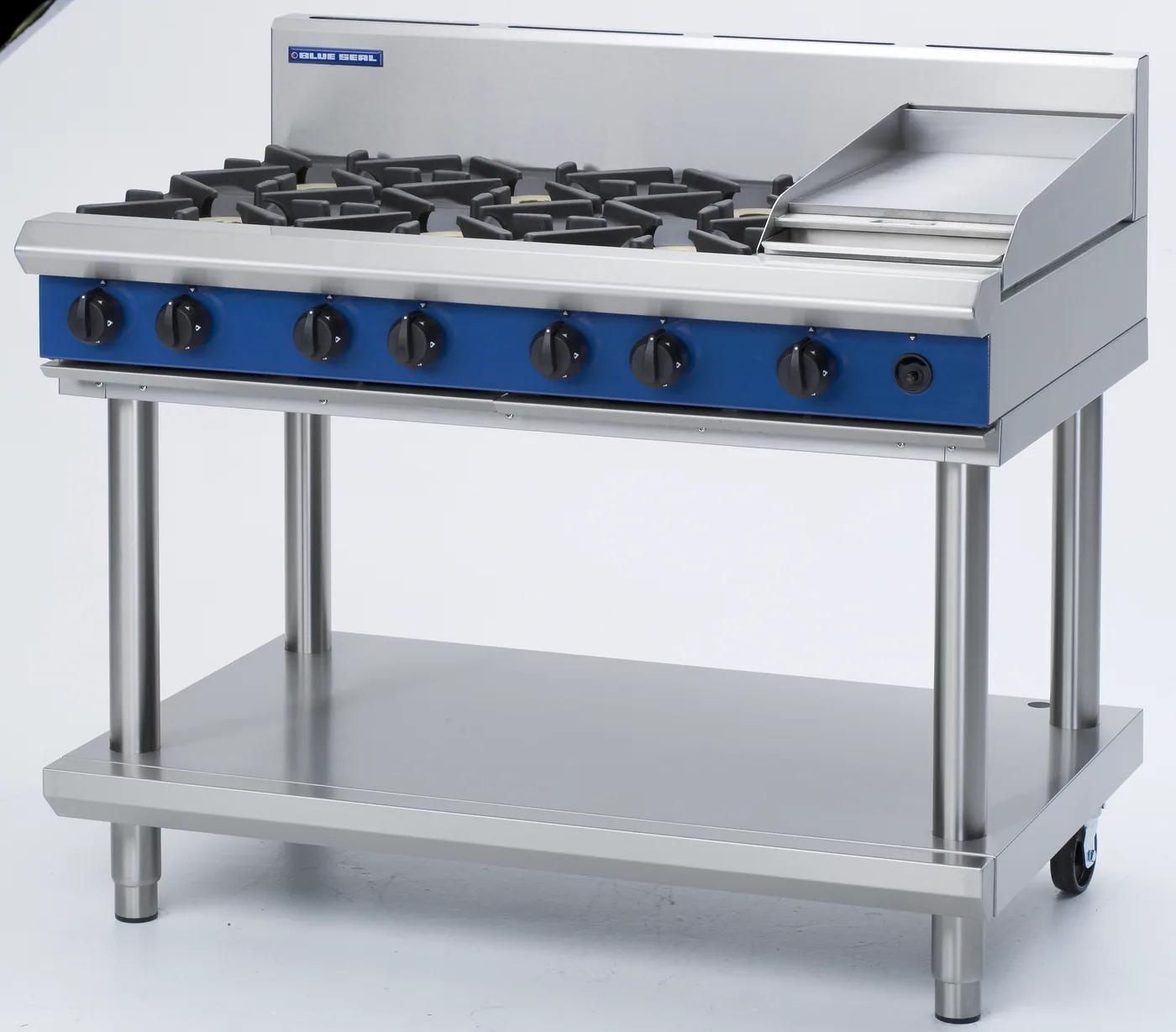 Blue Seal Evolution Series 1200mm Gas Cooktop with Griddle & Open Stand
