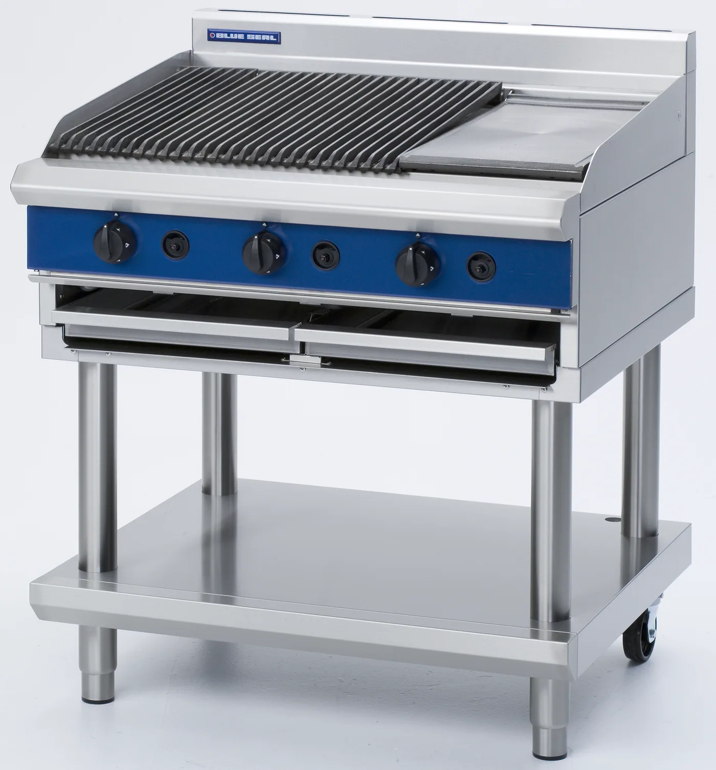 Blue Seal Evolution Series 900mm Gas Chargrill on Open Stand