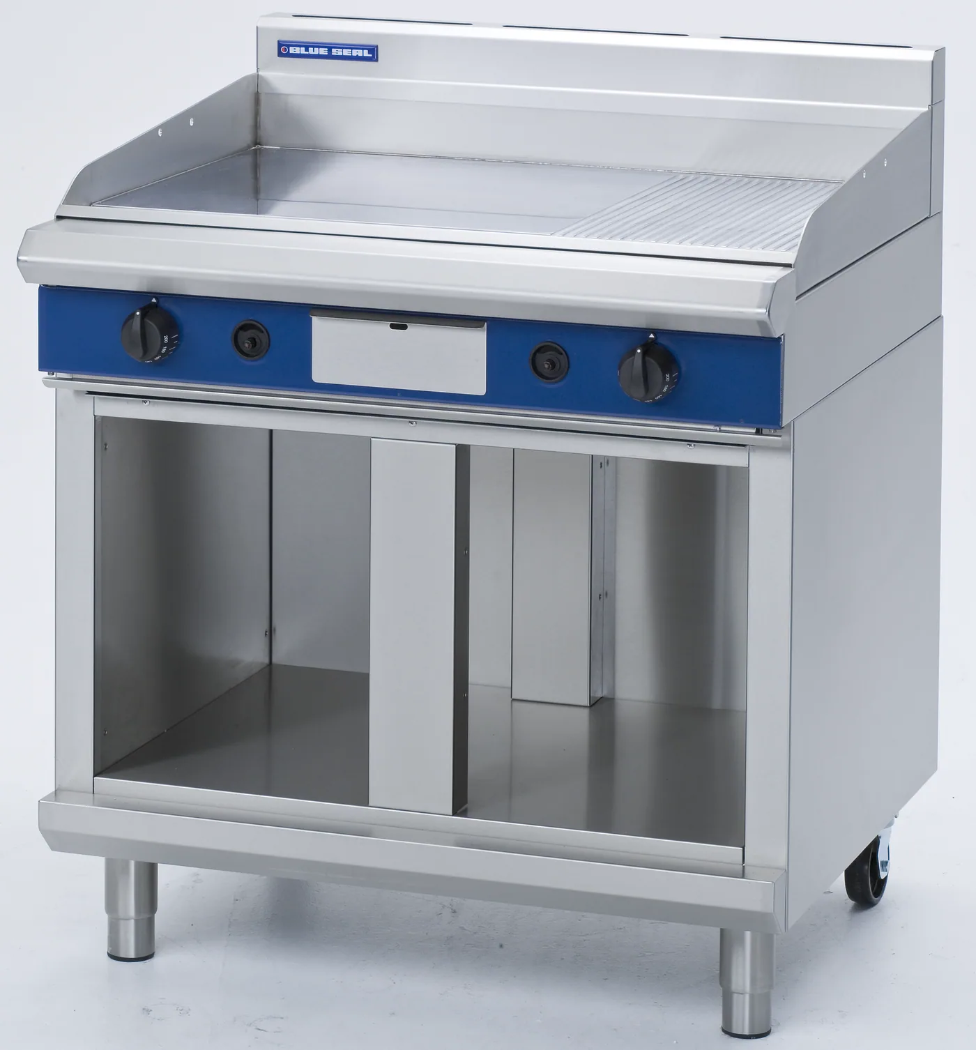 Blue Seal Evolution Series 900mm Gas Griddle on Open Cabinet Base