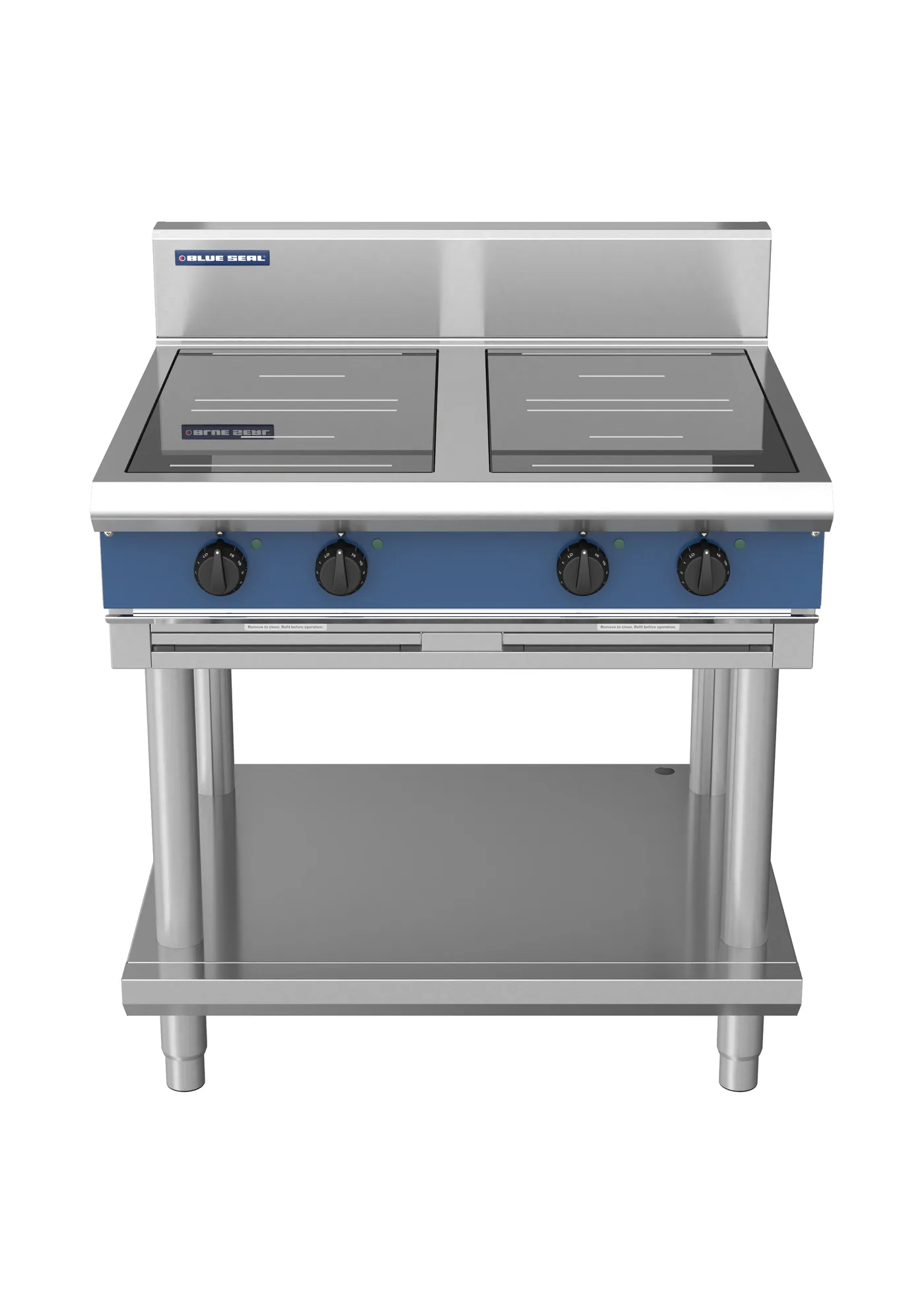 Blue Seal 900mm Induction 4 Round Zone Range, 20kW Leg Stand