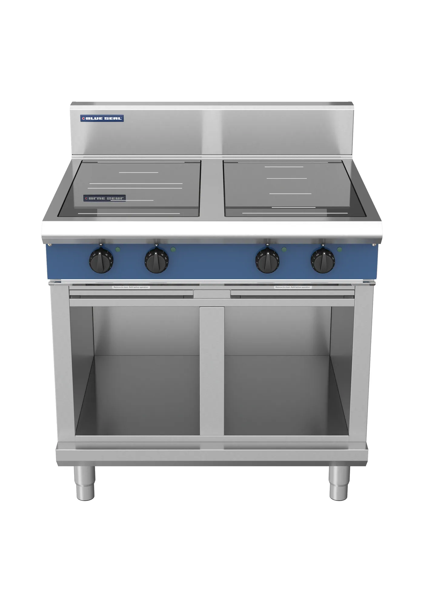 Blue Seal 900mm Induction 4 Zone Range (2 Round, 2 Full), 20kW Cabinet Base