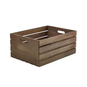 Genware Dark Rustic Wooden Crate 41 x 30 x 18cm (41 x 30 x 18cm (L x W x H))
