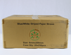 Blue & White Striped Paper Straws 200mm X 6mm