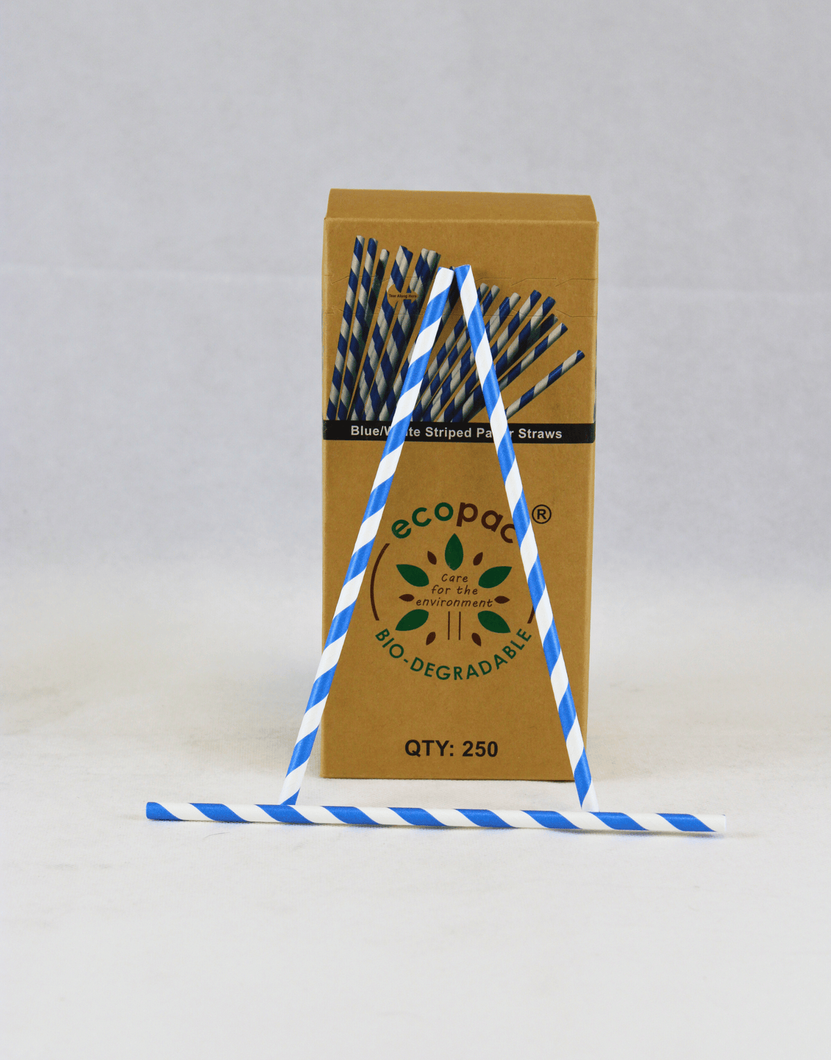 Blue & White Striped Paper Straws 200mm X 6mm