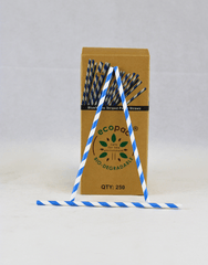 Blue & White Striped Paper Straws 200mm X 6mm