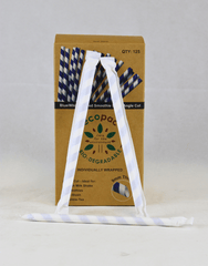 Blue & White Striped Paper Straws Cross Cut Individually Wrapped 200mm x 9mm