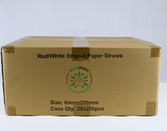 Red & White striped Paper Straws 200mm x 6mm