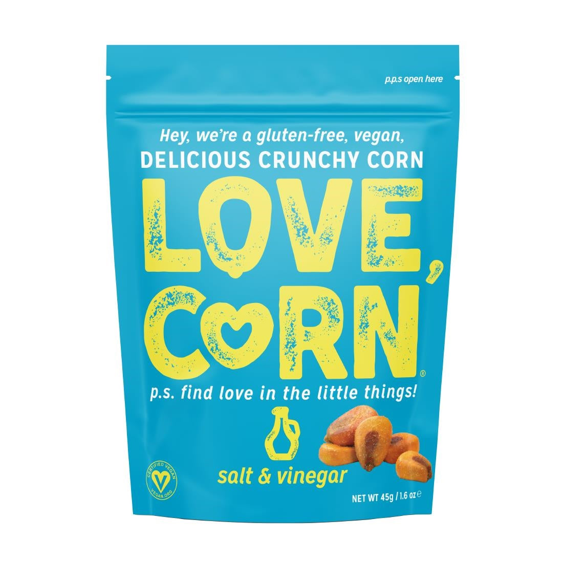 LOVE CORN Salt & Vinegar Crunchy Corn Snack 45g (Pack of 10)