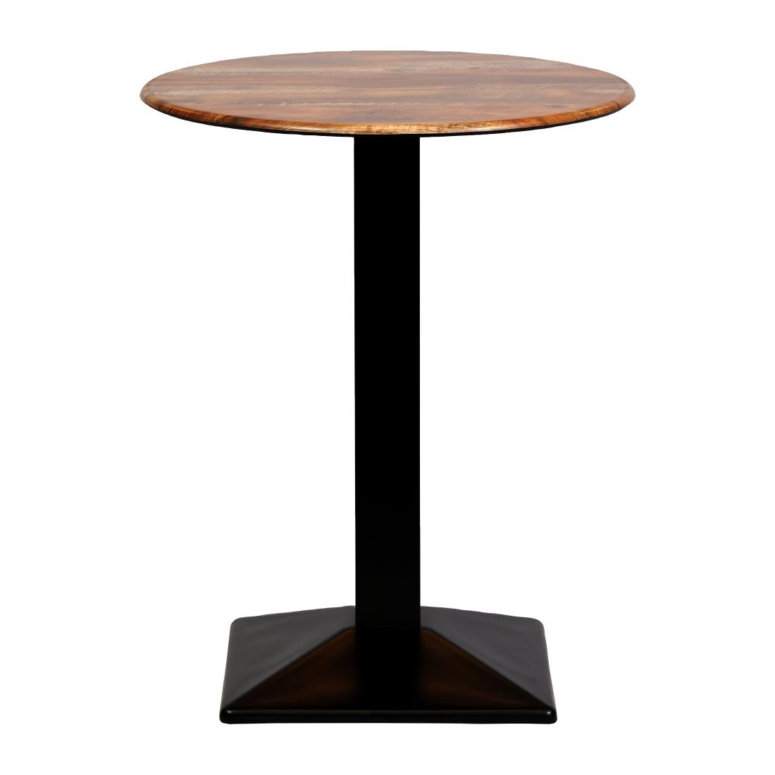 Turin Metal Base 600mm Round Poseur Table w/Laminate Top in Planked Oak