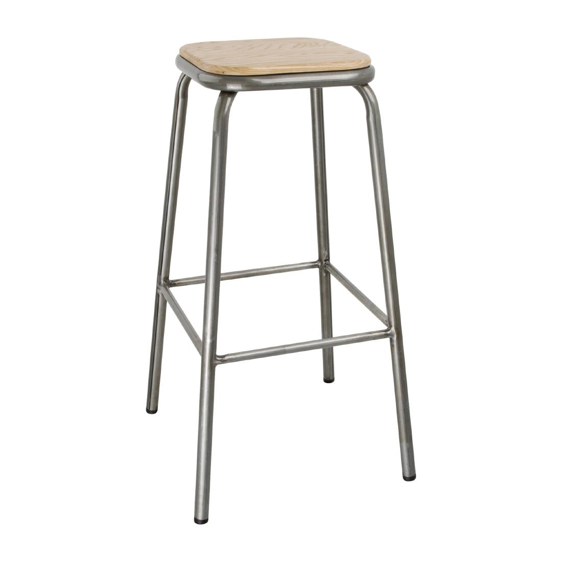 Bolero Galvanised Steel High Stools with Wooden Seatpad (Pack of 4)