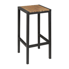 Bolero Black Steel & Acacia Wood Bar Stools (Pack of 2)