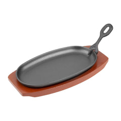 Olympia Cast Iron Oval Sizzler with Wooden Stand 24cm