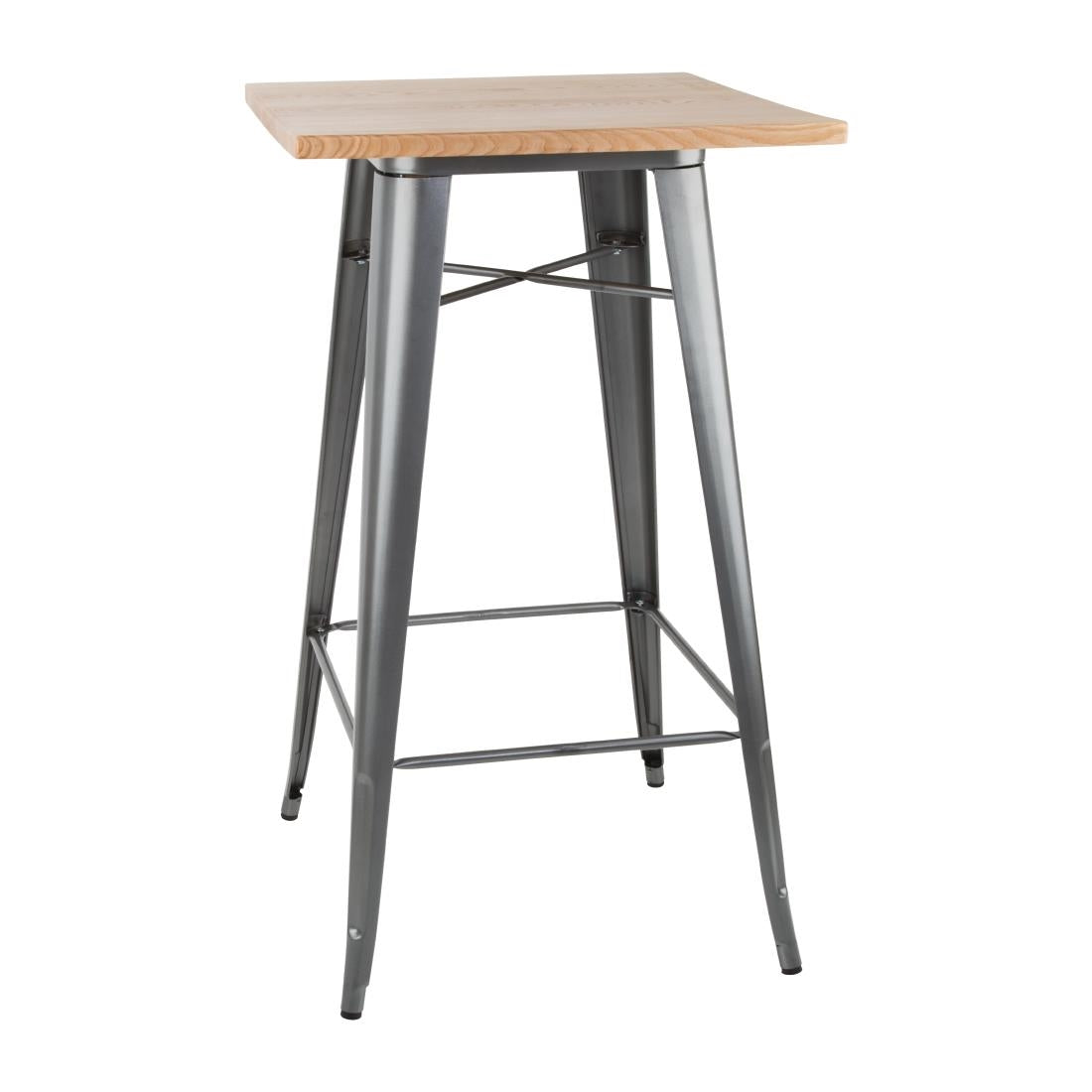 Bolero Bistro Bar Table with Wooden Top Gun Metal