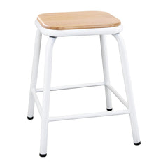 Bolero Cantina Low Stools with Wooden Seat Pad White (Pack of 4)