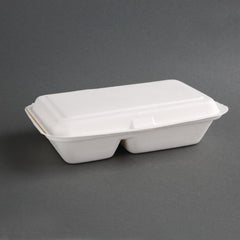 Fiesta Compostable Bagasse Hinged 2-Compartment Food Containers 253mm (Pack of 200)