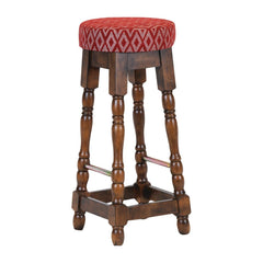 Classic Rubber Wood High Bar Stool with Red Diamond Seat (Pack of 2)