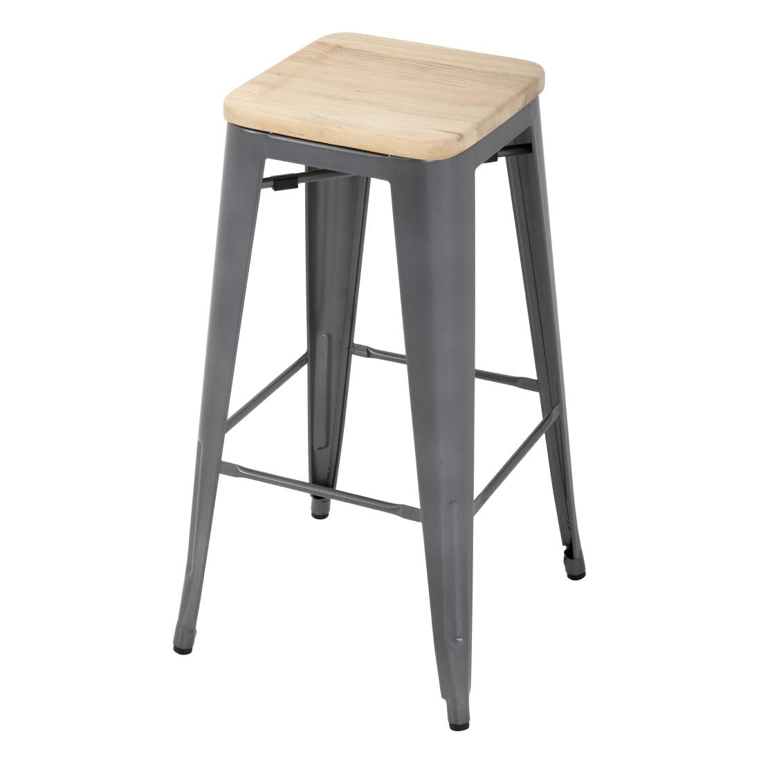 Bolero Bistro High Stools with Wooden Seat Pad Gun Metal (Pack of 4)