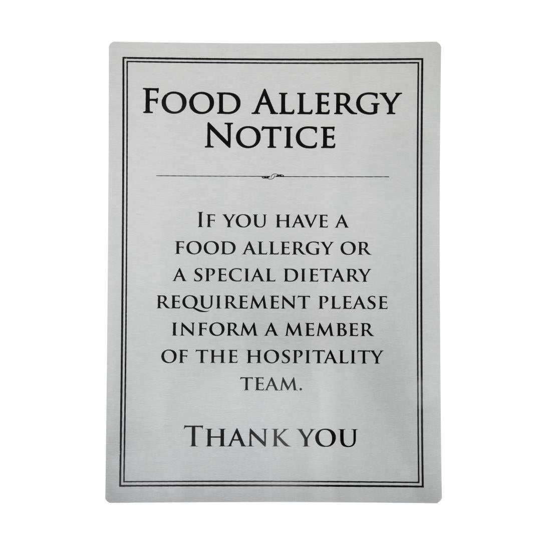 Vogue Brushed Steel Food Allergy Sign