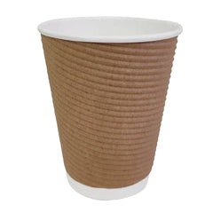 Fiesta Recyclable Coffee Cups Ripple Wall Kraft 340ml / 12oz (Pack of