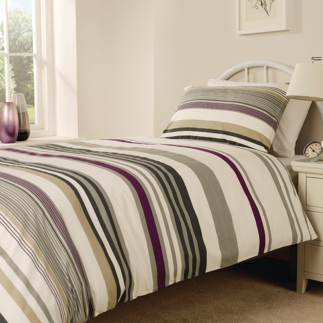 Mitre Essentials Madison Stripe Duvet Cover Open Magenta