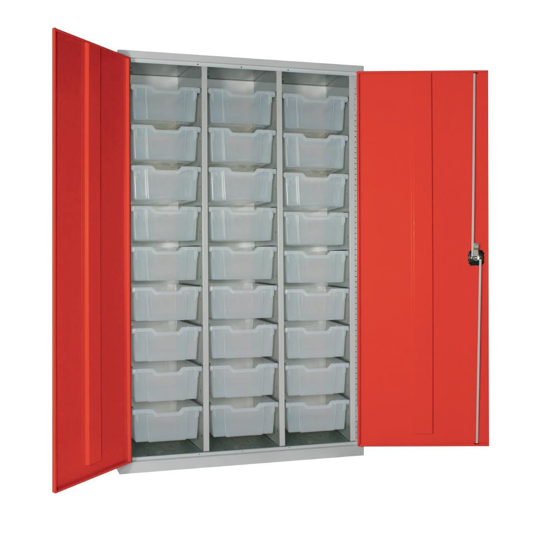 27 Tray High-Capacity Storage Cupboard - Red with Transparent Trays