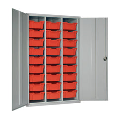 27 Tray High-Capacity Storage Cupboard - Grey with Red Trays