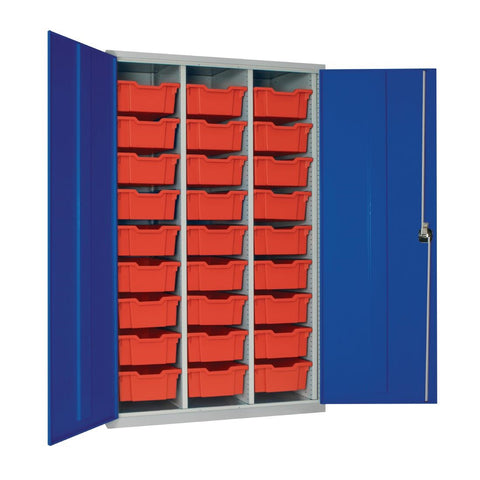 27 Tray High-Capacity Storage Cupboard - Blue with Red Trays