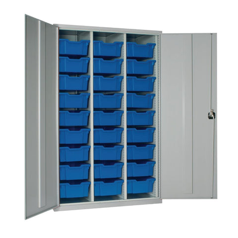 27 Tray High-Capacity Storage Cupboard - Grey with Blue Trays