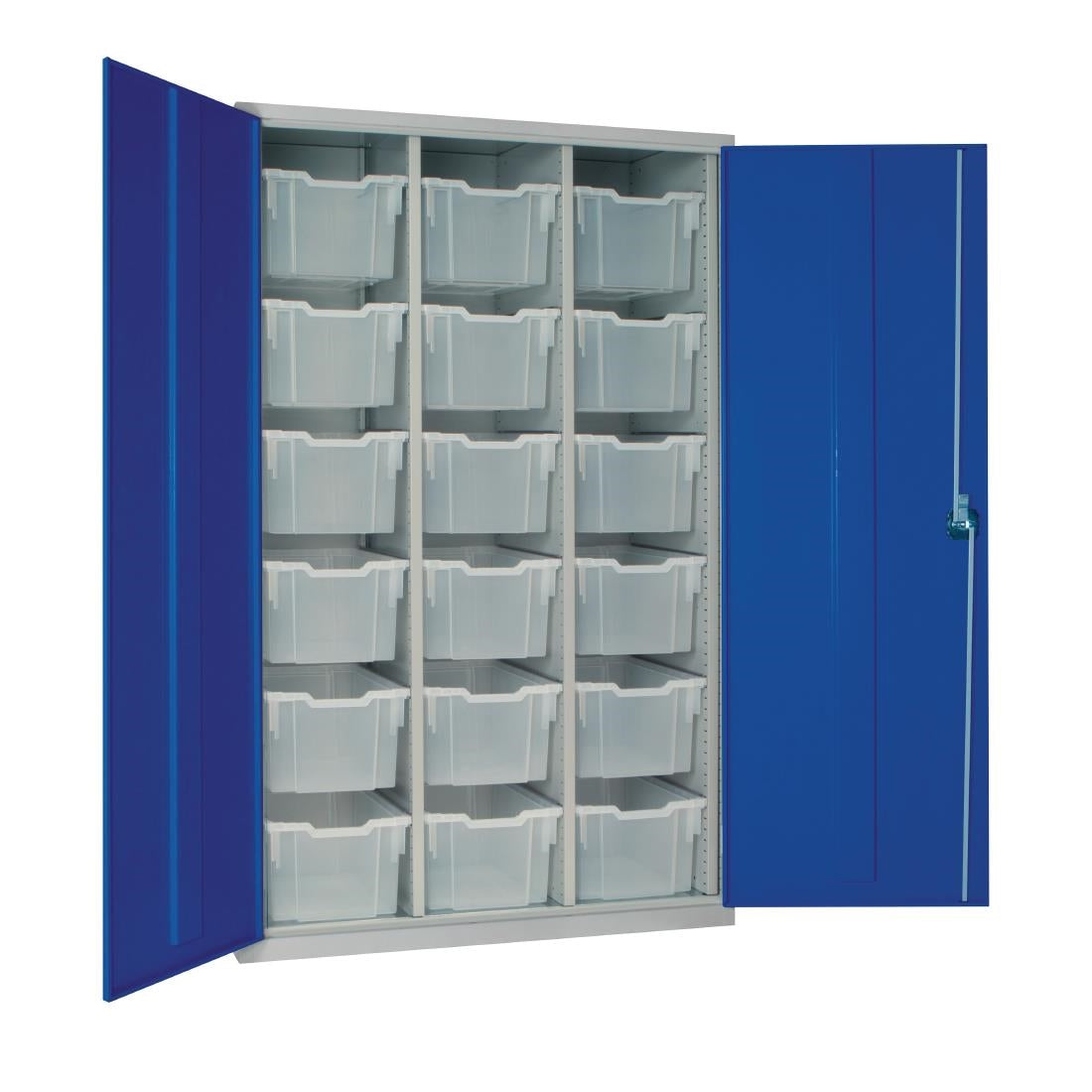 18 Tray High-Capacity Storage Cupboard - Blue with Transparent Trays