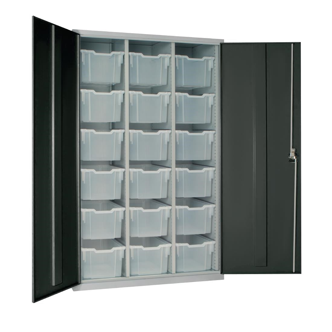 18 Tray High-Capacity Storage Cupboard - Dark Grey with Transparent Trays