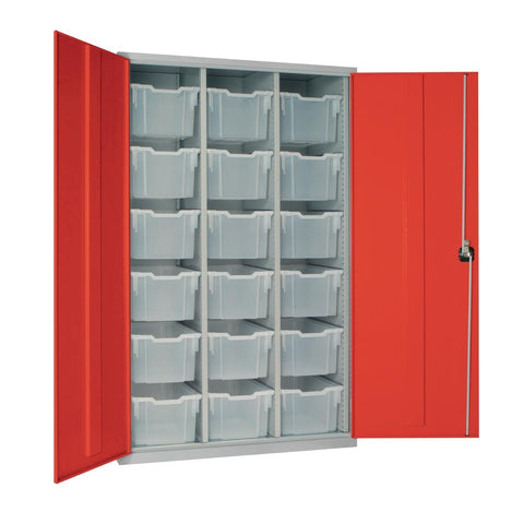 18 Tray High-Capacity Storage Cupboard - Red with Transparent Trays