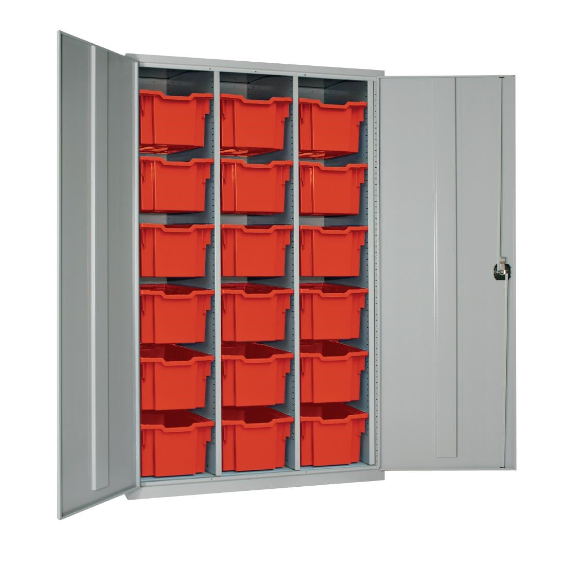 18 Tray High-Capacity Storage Cupboard - Grey with Red Trays