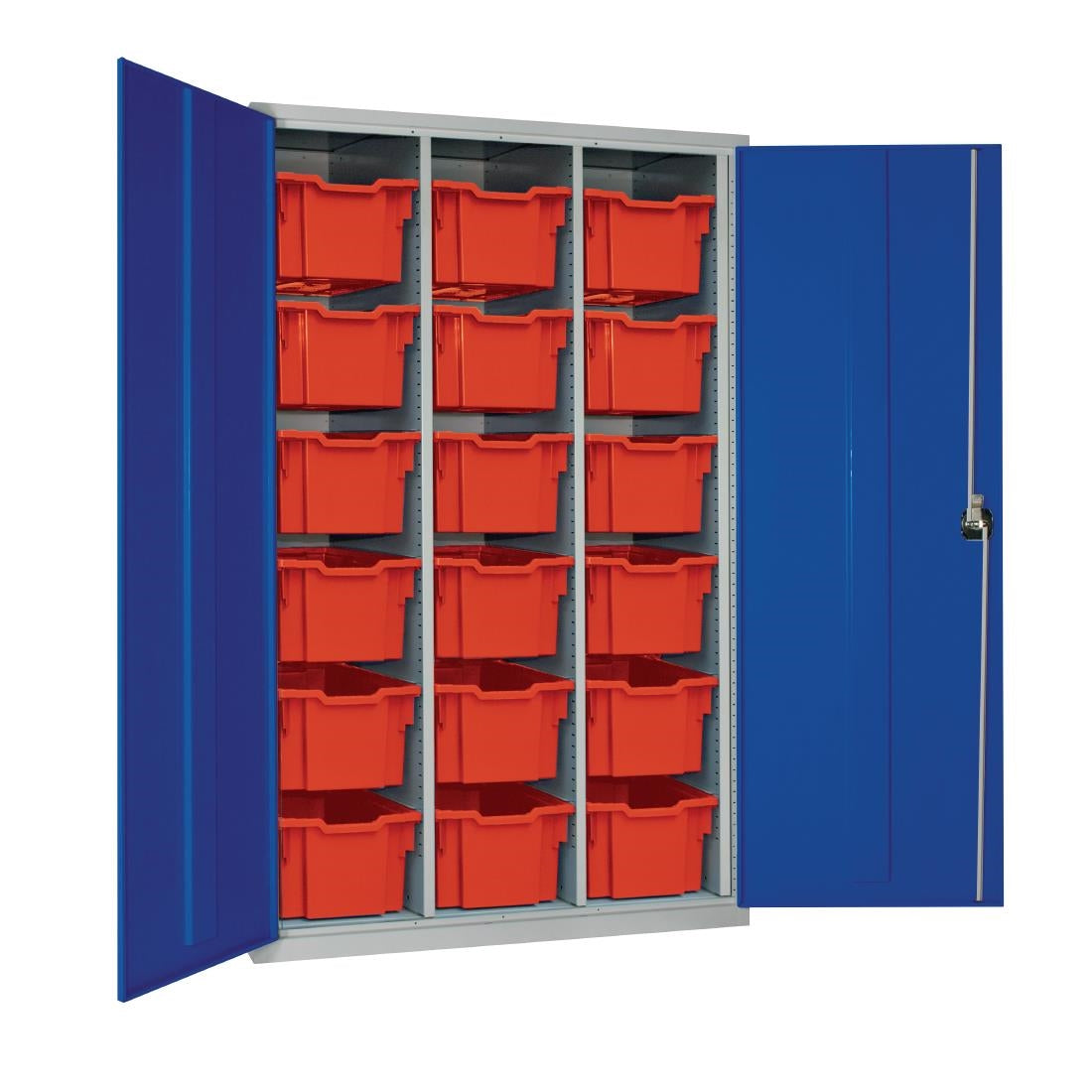 18 Tray High-Capacity Storage Cupboard - Blue with Red Trays