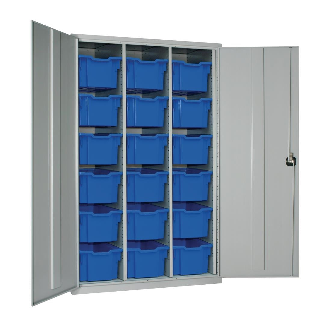 18 Tray High-Capacity Storage Cupboard - Grey with Blue Trays