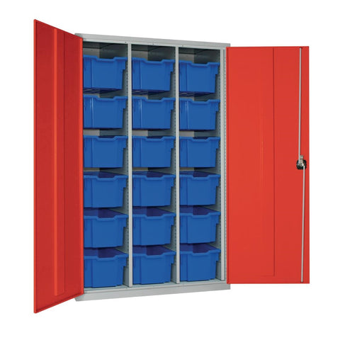 18 Tray High-Capacity Storage Cupboard - Red with Blue Trays