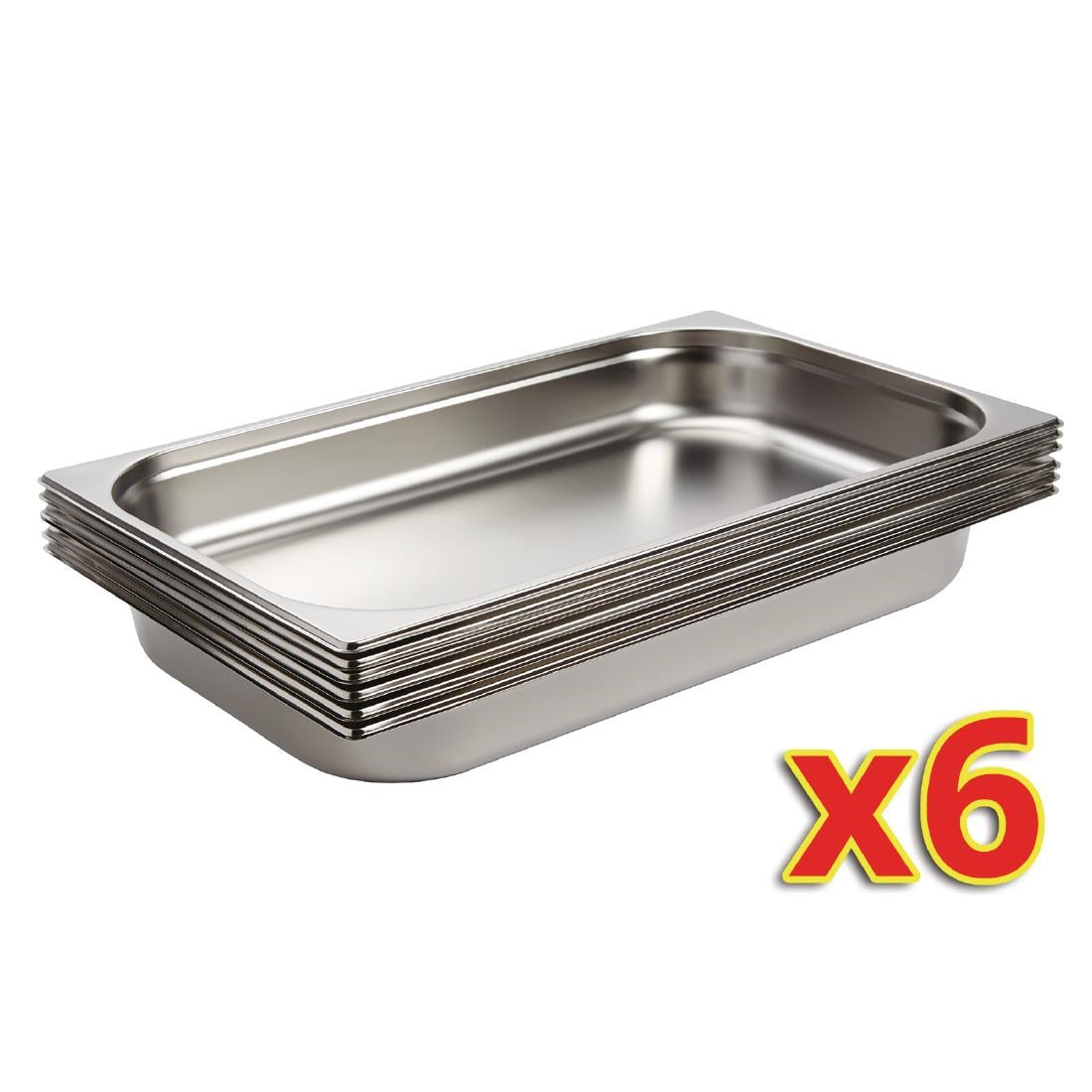 Vogue Stainless Steel 1/1 Gastronorm Trays 65mm (Pack of 6)