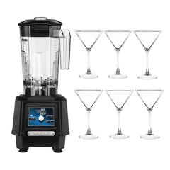 Waring Torq 2 Bar Blender TBB175K and Martini Glasses Bundle