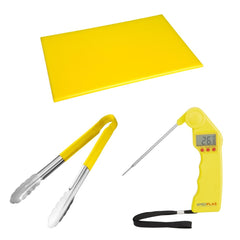 Hygiplas Colour Coded Yellow Set - Tong Chopping Board & Thermometer (Set of 3)