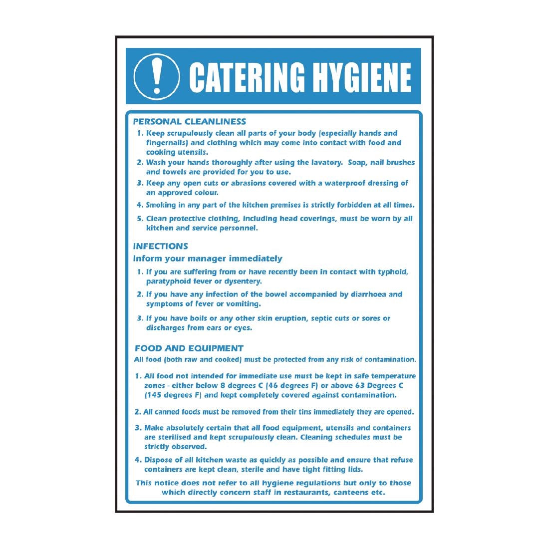 Vogue Catering Hygiene Guidelines Sign